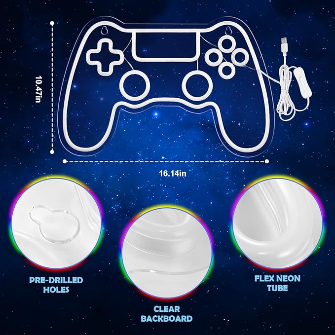 Kavaas Gamer Neon Sign, Game Controller LED Sign for Gaming Room Decor - Game Neon Sign for Teen Boy Room Decor - Best Gamer Gifts for Boys, Kids