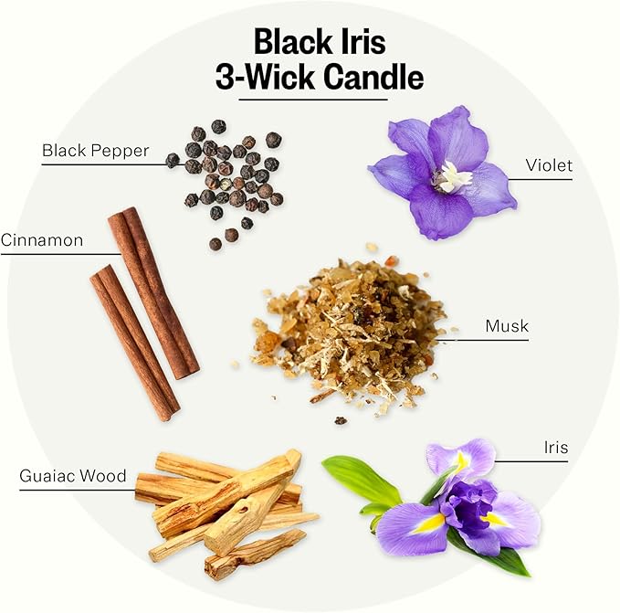 APOTHEKE Black Iris Oak Scented Candles for Home - Aromatherapy 3-Wick Jar Candle with Soy Wax Blend - Long-Lasting Scent with Natural Essential & Perfume-Grade Oils