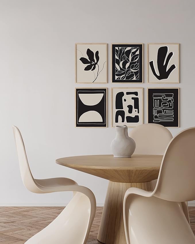 HAUS AND HUES Abstract Art Wall Decor - Set of 6 Modern Art Gallery Display, Abstract Minimalist Wall Art, Mid Century Modern Artwork, Modern Art Wall Decor Neutral Art (Framed Beige 11x14)