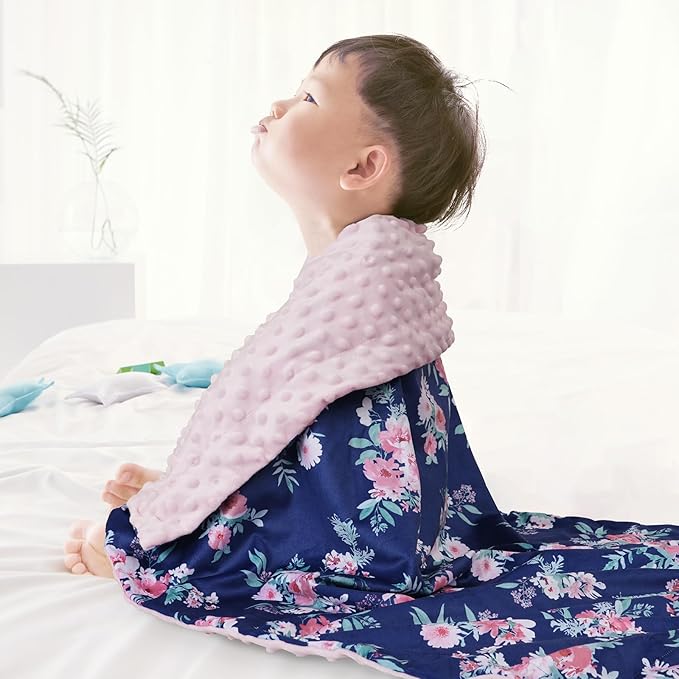 Minky Baby Throw Blanket for Girls, 50x60 Inches Soft Lightweight Micro Fleece Blanket with Double Layer, Dotted Backing, Breathable Receiving Blanket for Newborns, Navy Floral