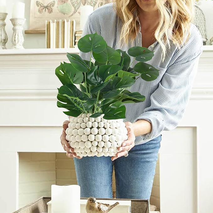 RECUTMS 6 Bundles Fake Plants Artificial Tropical Palm Leaves Tree Faux Monstera Shrubs Green Plant Turtle Leaf Stems UV Resistant Greenery Indoor Outdoor Home Garden Office Bouquet Filler Decor