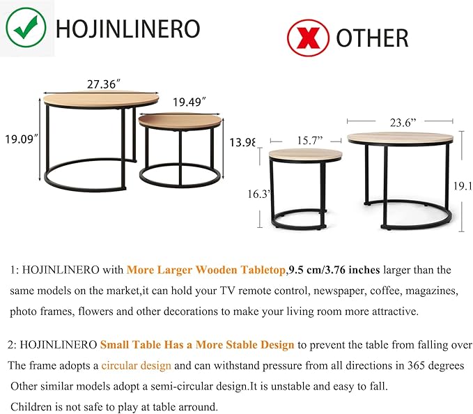Industrial Round Coffee Table Set of 2 End Table for Living Room,Stacking Side Tables, Sturdy and Easy Assembly,Wood Look Accent Furniture with Metal Frame,Black+Teak Oak