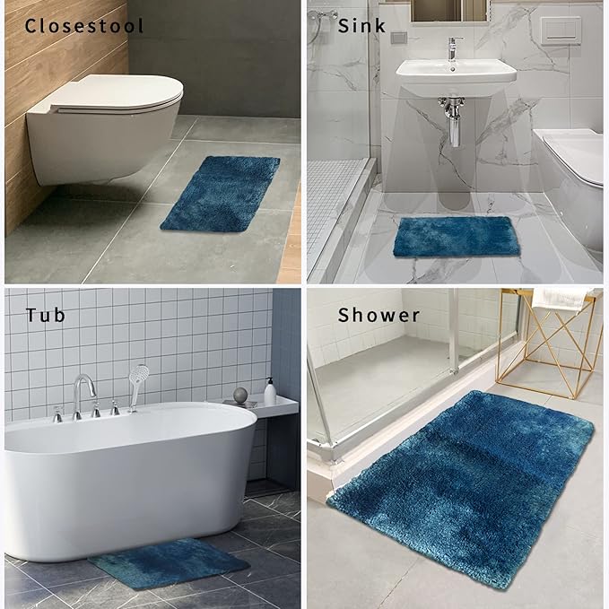 FIFU Bathroom Rugs 24" W x 36" L, Bath Mat for Bathroom, Bedroom, Laundry Room & Kitchen, Non-Slip Rubber Latex Backing, Extra Soft and Absorbent Microfiber Carpet, Machine Washable Rug, Peacock Blue
