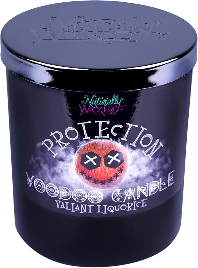 Naturally Wicked Voodoo Protection Candle Set - Inc. Voodoo Doll, Crystal, Wood Wick, Valiant Liquorice Scent & Gift Box