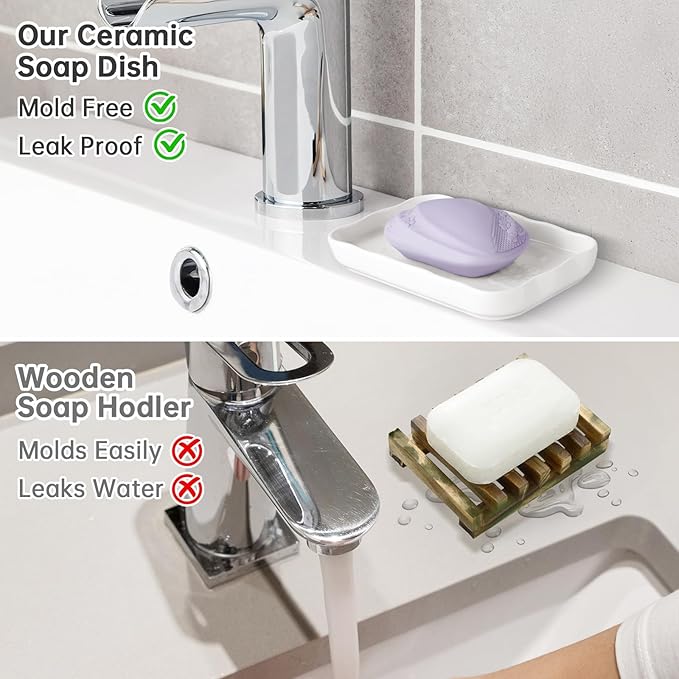 NiHome Ceramic Soap Dish for Bathroom or Kitchen Sink, Raised Floral Design Compact Size 5.7"x3.6"x0.78", Easy to Clean Moisture-Resistant Smooth Surface, Versatile Use for Soap, Jewelry & Accessories