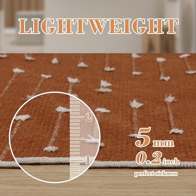 LIVEBOX Burnt Orange Runner Rug for Kitchen, 2'x8' Boho Washable Rug Runner for Hallway,Moroccan Cotton Long Entryway Area Rug Indoor Carpet for Bedroom Laundry Doorway Entry