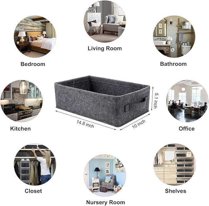 Small Basket Shallow Storage Baskets Felt Storage Basket Bin Long Narrow Basket for Towels Dog Cat Toys Office Supplies Dippers Baby Toys Storage Basket Light Gray