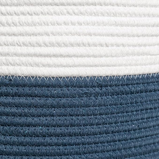 20" x 20" x 15" Extra Large Storage Basket with Lid, Cotton Rope Storage Baskets, Laundry Hamper, Cloth Bin, for Clothes Towels Blankets Pillows Storage in Living Room, Basket with Cover Dark Blue