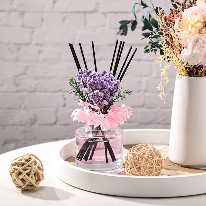 Rtteri 2 Reed Diffuser Sets Flower Oil Diffuser Sticks with Refill Empty 5oz Bottles Scent Glass for Fragrance Home Bathroom Gifts, Oil Not Included(Classic Color)