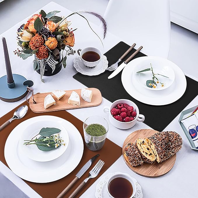 Placemats Set of 6 with Coasters Dual Sided Heat Stain Resistant Place Mats Faux Leather Table Mats Non-Slip Waterproof Oil-Proof Washable Wipeable Table Placemats for Dining Patio Table Kitchen