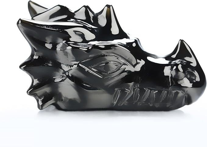 Skullis 2.0" Black Obsidian Hand Carved Crystal Dragon Head Skull Sculpture, Crystal Healing.1487