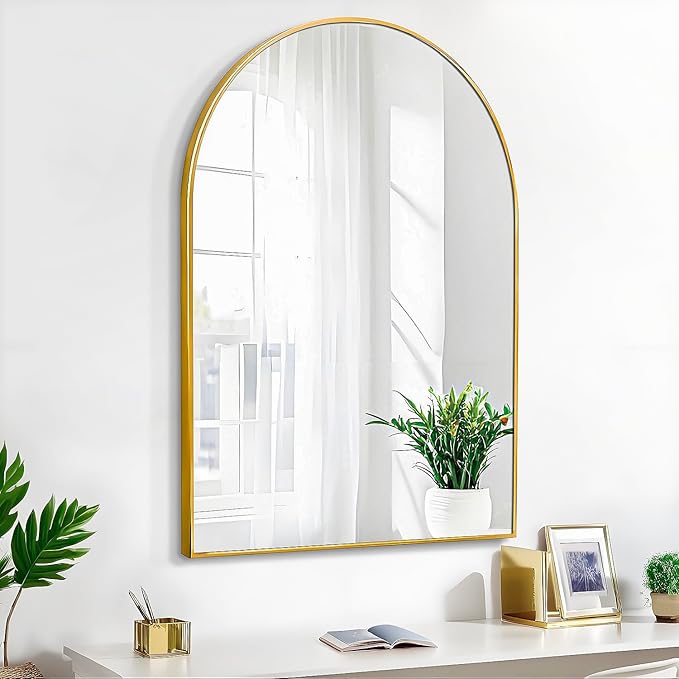 24x36 Arch Mirror Rectangle Full Length Wall Mounted Hanging or Against Wall Metal Frame Dressing Make-up Mirrors for Entryway Bedroom Bathroom Living Room 24 36 inch Gold