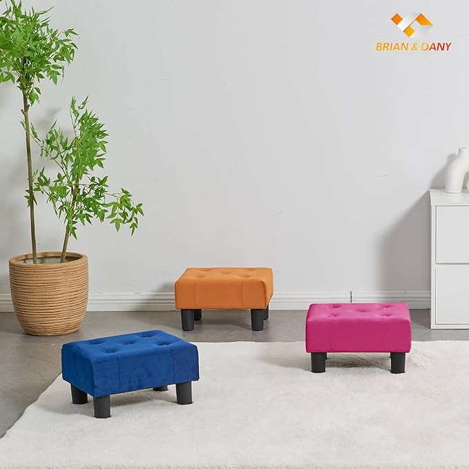 BRIAN & DANY Small Foot Stool, Velvet Foot Stools with Legs, Stable Small Footstool for Living Room, Rose Red