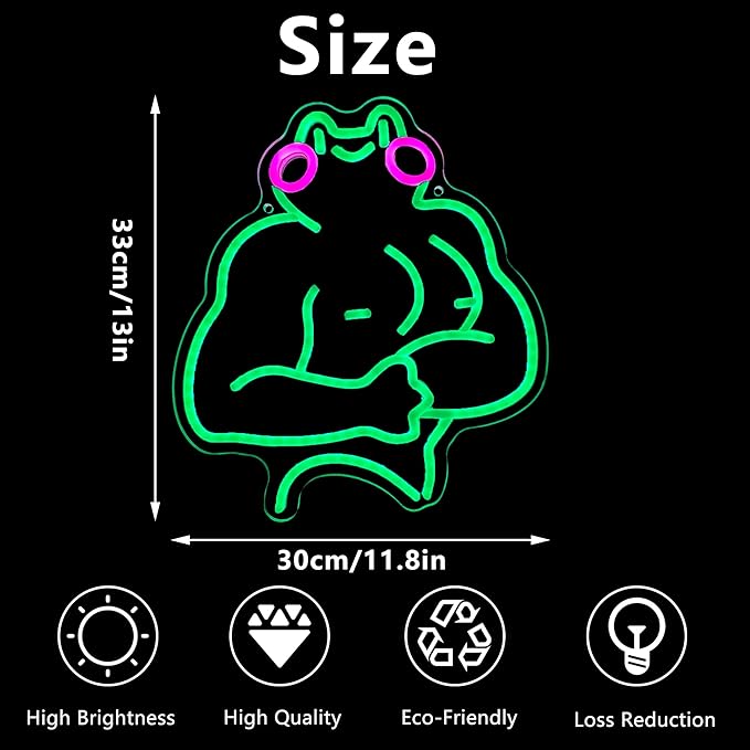 Fitness Frog Neon Sign - LED Muscle Frog Neon Light Sign 11.8x13 Inch Gym Room Wall Art USB Powered Gym Wall Decor Motivational Workout Room Home Office Art Christmas Birthday Gift