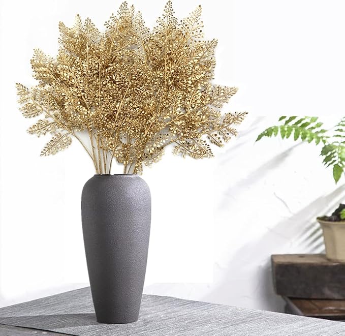 Artificial Golden Plants Fake Gold Star Ginkgo Leaves - Tall 30 Inch 2 Pack, Faux Bushes Simulation Small Apricot Leaf for Christmas Decor Indoor Outdoor Party Wedding DIY Table Centerpiece Decoration