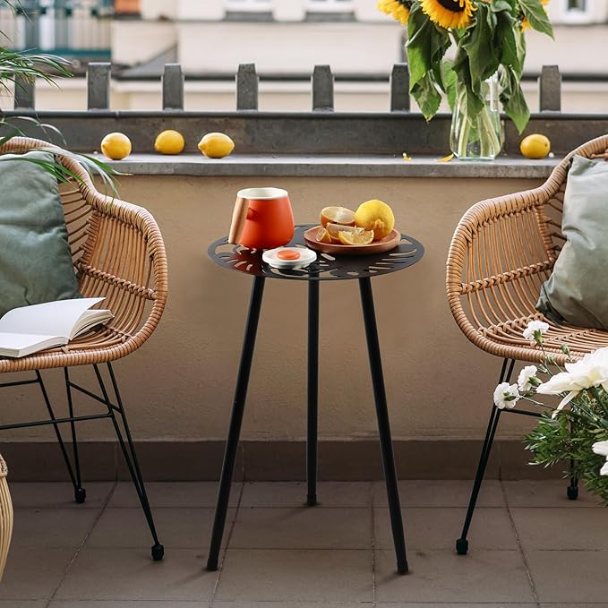 2 Packs Metal Outdoor Side Tables Small Outside End Table for Patio Round Accent Garden Corner Table for Small Spaces, Balcony, Porch Plant Stand Indoor