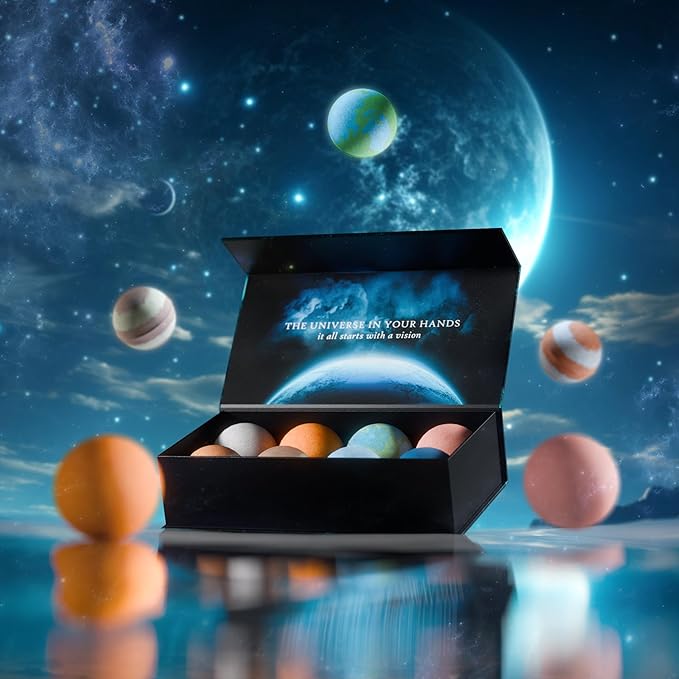 Bath Bombs Rich in Essential Oil and Shea Butter / 8 x 2.12 Ounces Handmade Planet Themed Bubble Bath Fizzer/Luxury Bath Bomb Set/Non-Staining, Vegan, Cruelty-Free/Perfect Spa Gift for Men and Women