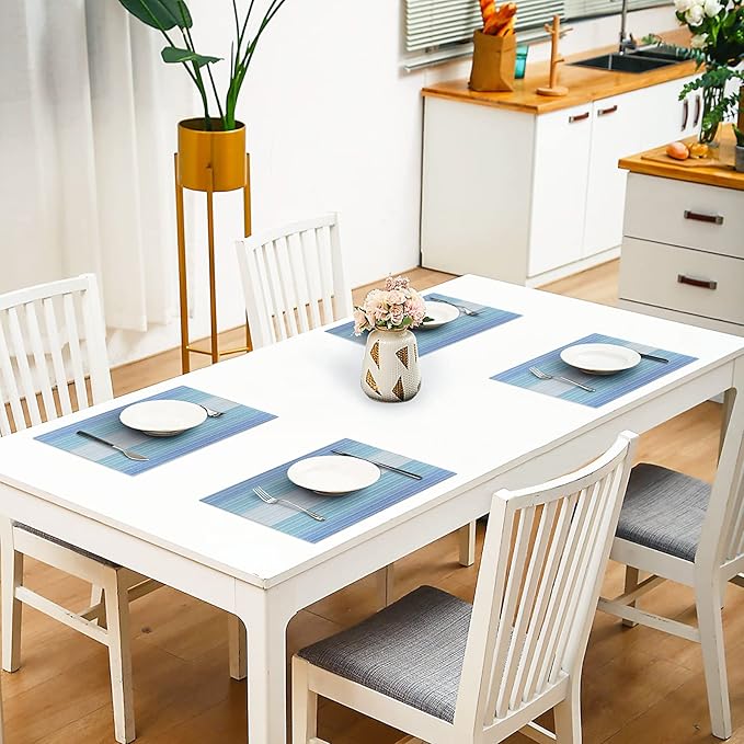 HeloHo Blue Placemats Set of 8,Vinyl Table Place Mats Stain Resistant Foldable Placemats Washable Wipeable Placemat for Kitchen Dining Table Decoration Indoor Outdoor.
