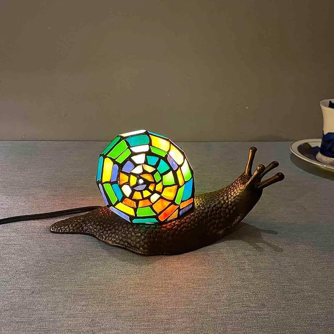 Bieye L13003 Land Snail Tiffany Style Stained Glass Accent Table Lamp for Home Decoration (Multicolor, 10" D x 5" W x 5" H)