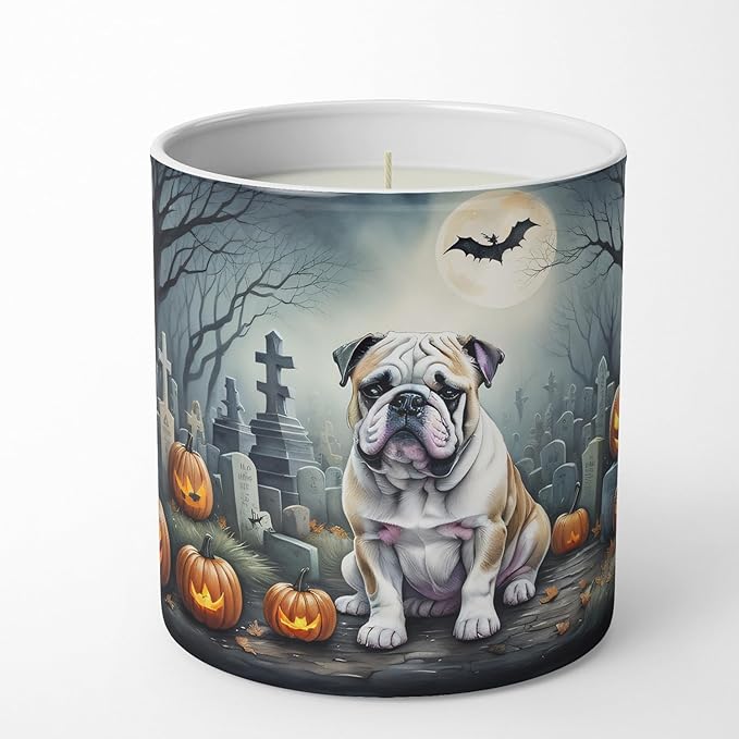 Caroline's Treasures DAC2040CDL English Bulldog Spooky Halloween Decorative Soy Candle Nature Soy Wax Essential Oil Home Decor Ideal for Bedroom Kitchen Bath Office Gift, 10 oz
