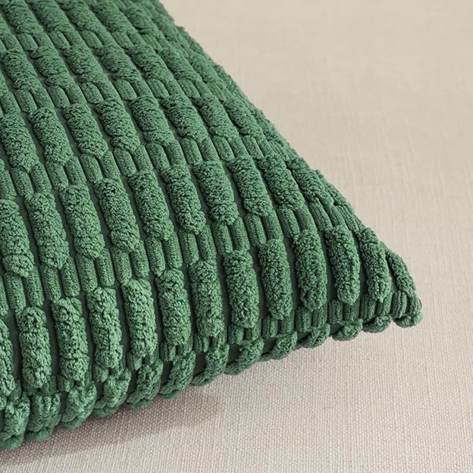 Fancy Homi 4 Packs Green Decorative Throw Pillow Covers 24x24 Inch for Living Room Couch Bed, Holiday Christmas Home Decor Gift, Soft Plush Corduroy Cute Square Accent Cushion Case 60x60 cm