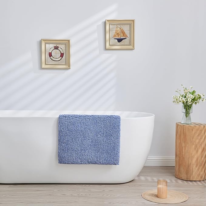 Douceur Blue Bathroom Rugs Non Slip, Super Soft Microfiber Bath Mats for Bathroom Washable, Fluffy Absorbent Bath Rugs, Quick Dry Shower Mat, 32" x 20"