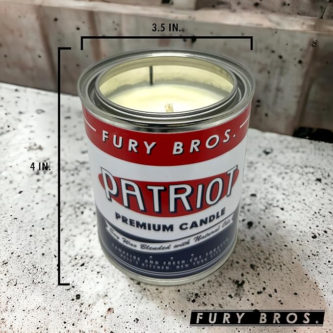 Scented Candles for Men | Patriot | Campfire & Fresh-Cut Tobacco | Natural Soy Wax | Hand-Poured in The USA | Long 70-80 Hour Burn (12.5 oz) | Vintage-Inspired Tin Design | Dad Home Gift