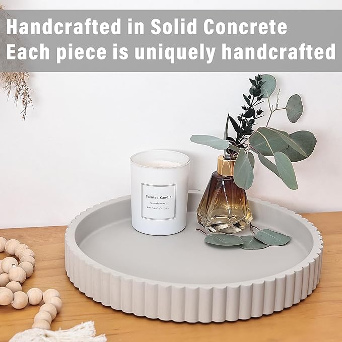 Emma & Ella Round Decorative Tray for Coffee Table Decor – Concrete Round Tray Home Decor – Circle Centerpiece Bandejas Decorativas for Living Room, Ottoman, Vanity, or Entryway (Gray)