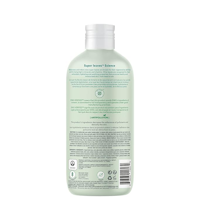 ATTITUDE Bubble Bath, EWG Verified, Plant and Mineral-Based Ingredients, Dermatologically Tested, Vegan and Cruelty-Free Body Care Products, Olive Leaves, 16 Fl Oz (Pack of 2)