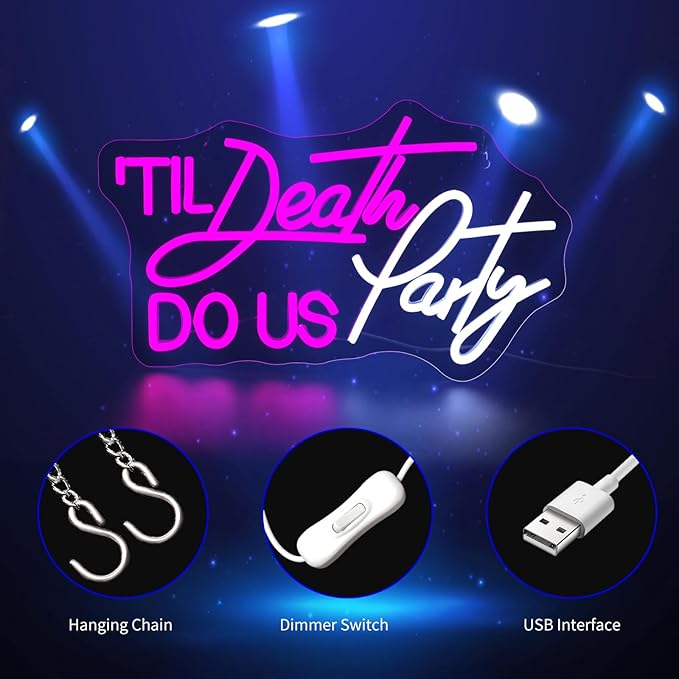 Til Death Do Us Party Neon Sign, Neon Signs for Wall Decor Neon LED Signs Room Neon Light Up Signs Home Decor