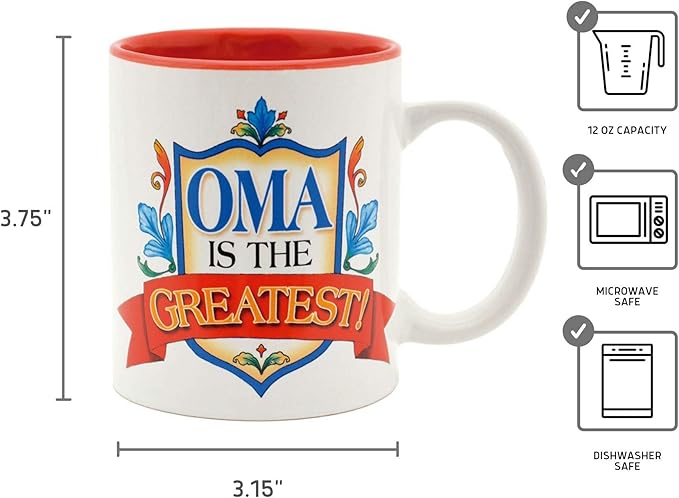 Essence of Europe Gifts Oma is the Greatest Shield Design Gift for German or Dutch Grandma Ceramic Coffee Mug by E.H.G | 12 oz