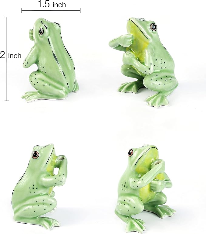 Tiny 2" High Light Green Frog On 4" Wide Lotus Leaf Incense Holder - Ceramic Incense Stick Tray Porcelain Miniature Handmade Animals Figurine Display Cute Mini Colorful Décor Gift