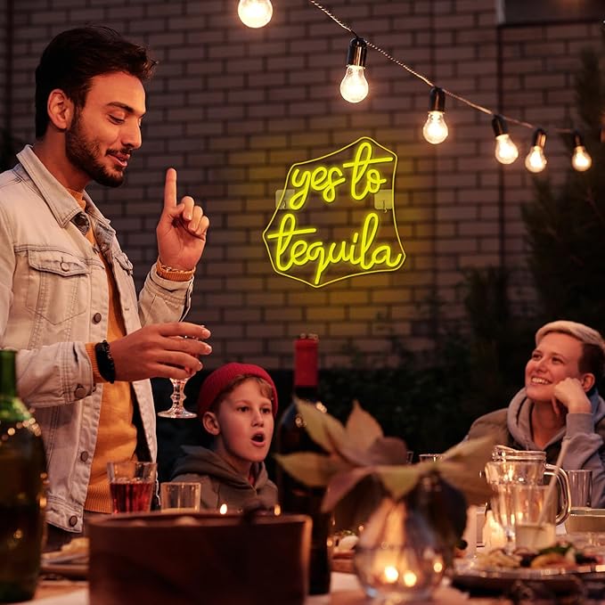 NOSUN Yes To Tequila Neon Sign Tequila Bar Sign with USB Neon Lights Bar Light Up Sign for Bar Party Men Cave Home Pub LED Bar Sign Gifts for Men/Women 12.6 * 12.2inches