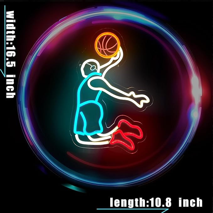 Basketball Player Neon Sign for Wall Decor,Sports LED Neon Light Sign with Dimmable for Game Room Bedroom Basketball Decor Birthday Gift for Kids Boy