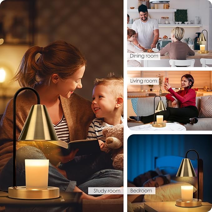 Candle Warmer Lamp,Electric Candle Warmer with Dimmable Light,Scented Wax Melter,No Smoke,Compatible with Various Jar,with 2 Light Bulbs,Home Decor-Bronze