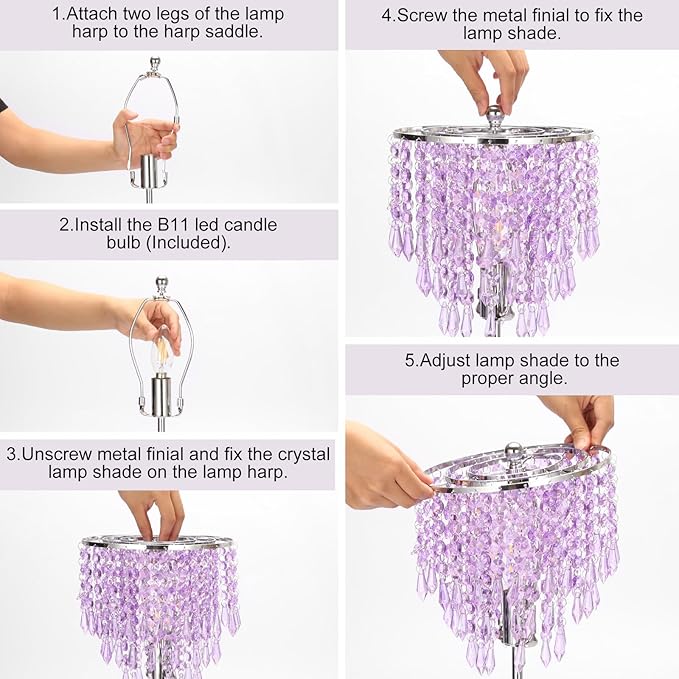 USB Bedside Crystal Lamp, 3 Way Dimmable Touch Nightstand Lamp with Dual USB Charging Ports, Lavender Table Lamp Decorative Accent Lamp Silver for Bedroom, Living Room, Office, B11 LED Bulb Included