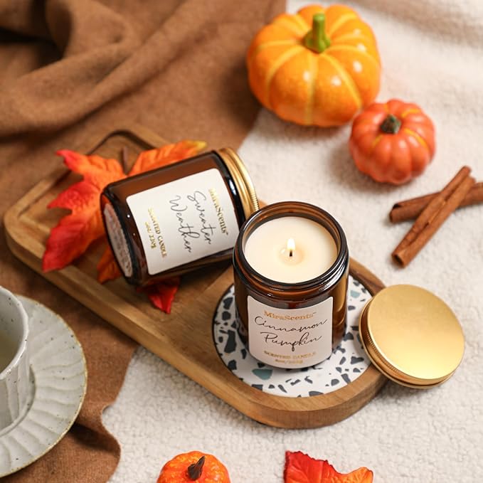 Fall Scented Candle Set, 2 Pack Fall Pumpkin Candles, Autumn Soy Candle Set, Fall Candle Gifts, Autumn Candle for Home Scented, Fall Scents of Cinnamon Pumpkin, Sweater Weather