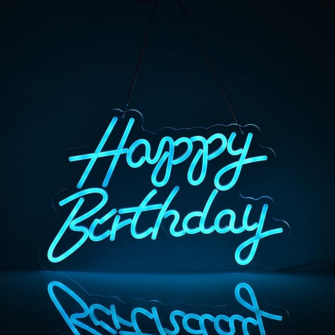 Happy Birthday Neon Sign for Wall Decor, with Dimmable Switch, Reusable Happy Birthday Neon Light Signs for All Birthday Party Decoration(17X12inches,Blue)