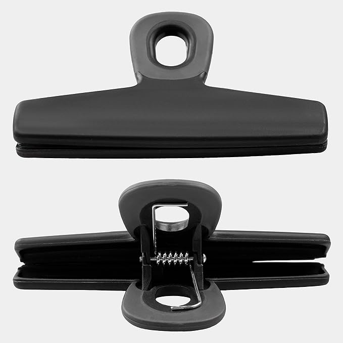 COOK WITH COLOR Wide Heavy Duty Chip Clips - Large Bag Clips for Food Storage with Air Tight Seal Grip, Pack of 8, Black