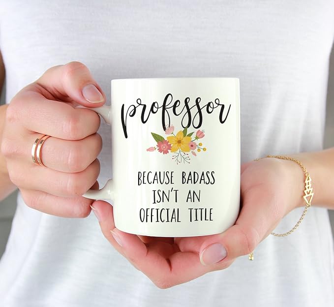 Andaz Press 11oz. Coffee Mug Gag Gift, Professor Because Badass Isn't an Official Title, Floral Graphic, 1-Pack Professor Gifts Professor Mug Gifts For Professors College Professor Appreciation Gifts