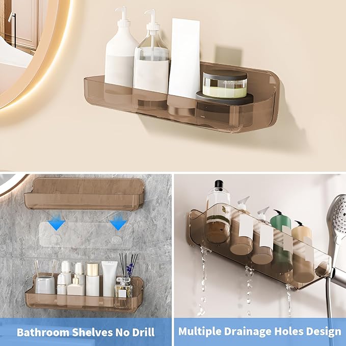 2pc Acrylic Wall Mounted Shower Caddy, Bathroom Shelves, No Drilling Hang Walls, Self Adhesive Organizer, for Bathroom, Kitchen, Living Room
