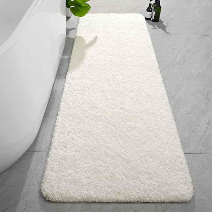 AROGAN Cream White Luxury Long Bathroom Runner Rug 24×72 Inch, Soft and Absorbent Non Slip Bath Mat, Rubber Backing Quick Dry Rugs Carpets, Machine Washable Plush Mats for Shower Floor