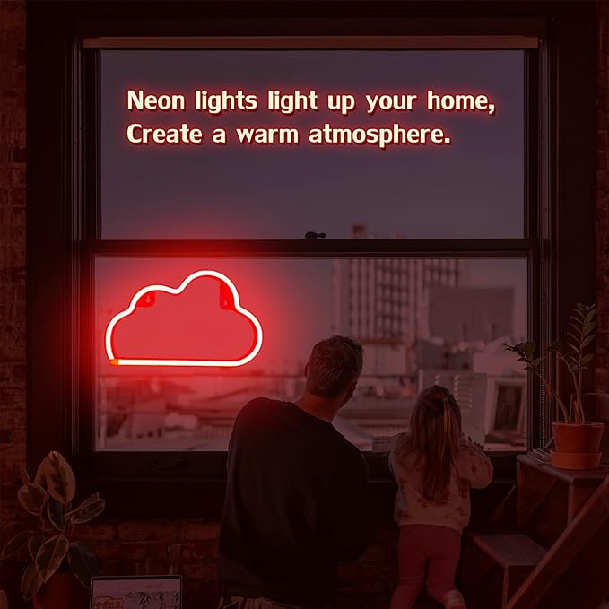 LED Cloud Neon Light for Wall Decor, Battery or USB Powered Sign Shaped Decoration Wall Lights for Bedroom Aesthetic Teen Girl Kid Room Birthday Wedding Party Halloween (Red)