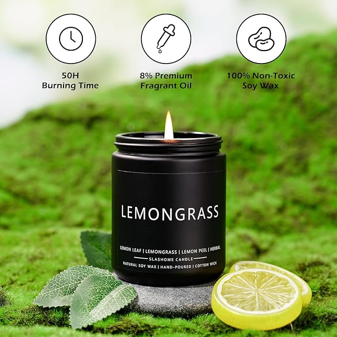 Lemongrass Scented Candles for Men, Outdoor Summer Gifts for Father Dad & Boyfriend, Soy Jar Candle for Home Scented (7oz)