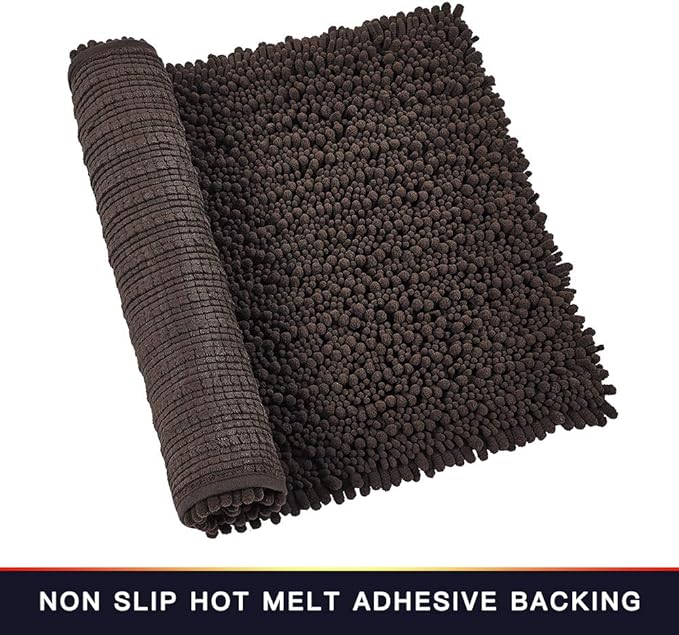Walensee Bathroom Rug Non Slip Bath Mat (44x24 Inch Brown) Water Absorbent Super Soft Shaggy Chenille Machine Washable Dry Extra Thick Perfect Absorbant Best Large Plush Carpet for Shower Floor