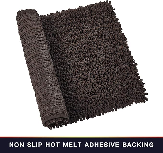 Walensee Large Bathroom Rug Non Slip Bath Mat (24x60 Inch Brown) Water Absorbent Super Soft Shaggy Chenille Machine Washable Dry Extra Thick Perfect Absorbant Best Plush Carpet for Shower Floor