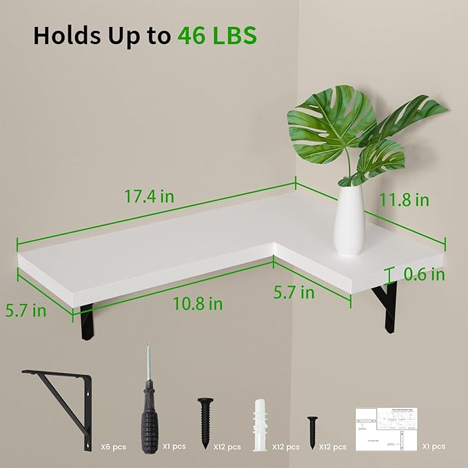 NATURE'S SOURCE Corner Floating Shelves Set of 3, Corner Shelves Wall Mounted, for Bedroom Kitchen Living Room Bathroom Office- Gothic Style (White, Set of 3)