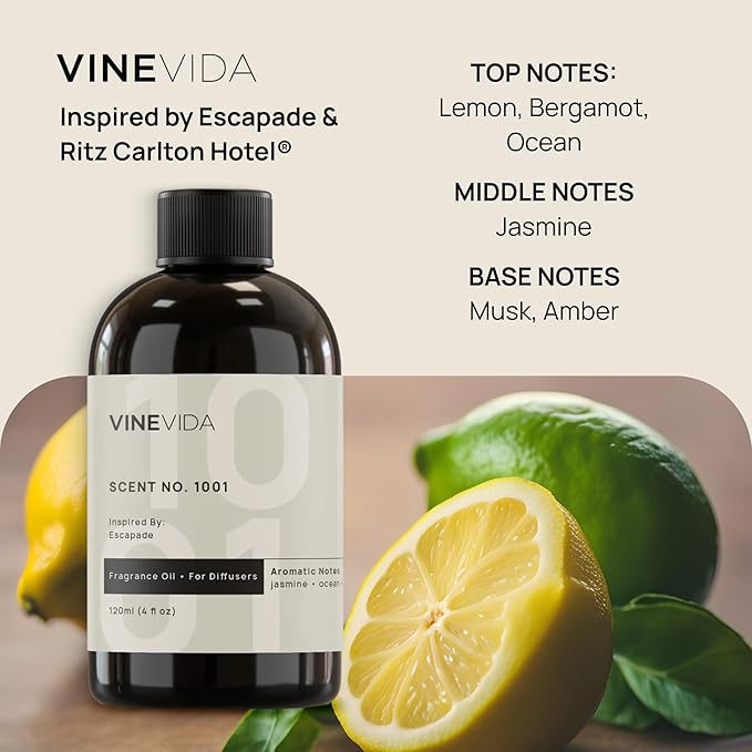 VINEVIDA (Pack of 4) Hotel Fragrance Collection Diffuser Oil - Hotel Scents Diffusers for Home - Cold Air Diffuser Oil - Hotel Scent Essential Oil, Diffuser Scents No. 1000, No.1001, No.1007, No.1003