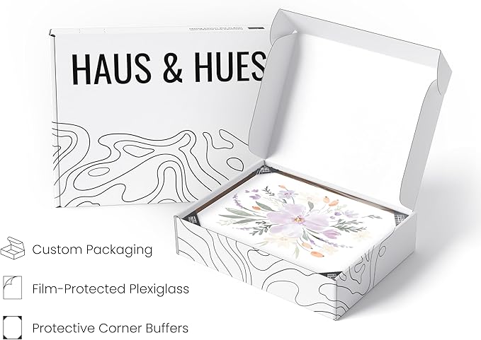 HAUS AND HUES Flower Wall Art - Set of 4 Framed Floral Paintings (8x10, Walnut Frame)
