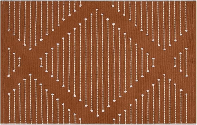LIVEBOX Boho Washable Entryway Rug, 2.3' x 3.6' Front Door Rug for Entryway Indoor Burnt Orange Kitchen Rugs Moroccan Outdoor Mat, Hand-Woven Area Rug Cotton Throw Carpet for Layered Porch Bathroom